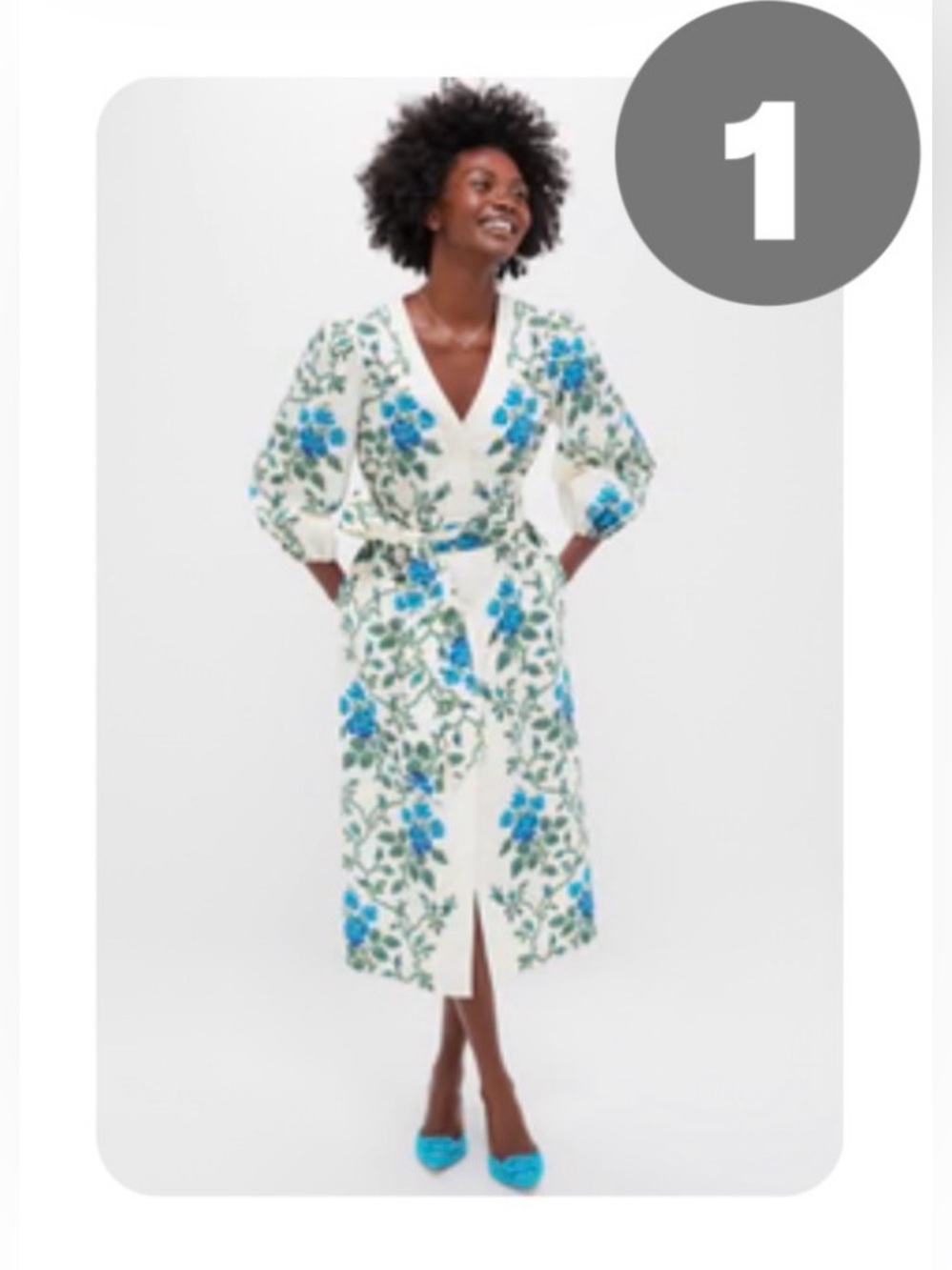 Tuckernuck Cerulean Vine Cotton Poplin Lachlan Dress Floral Midi Dress in Cream